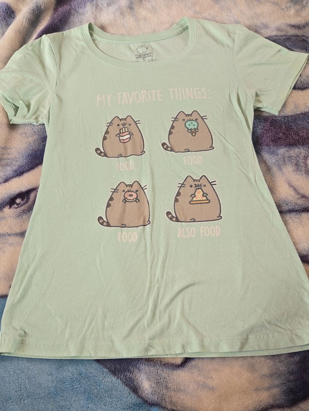 3/$20 Pusheen Mint Green "My Favorite Things" Cat Graphic Tee